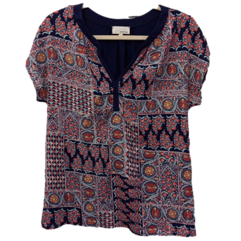 💕DEPT 222 Boho Print Navy Blouse M